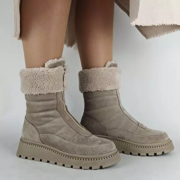 Ботинки женские MYZ МАЙЗ кожаные молодежные бежевые нюд latte латте натуральная кожа и замша мех зимние 36 37 38 39 40 41 черевики жіночі натуральна замша лате шкіра бежева нюдова зимові хутро