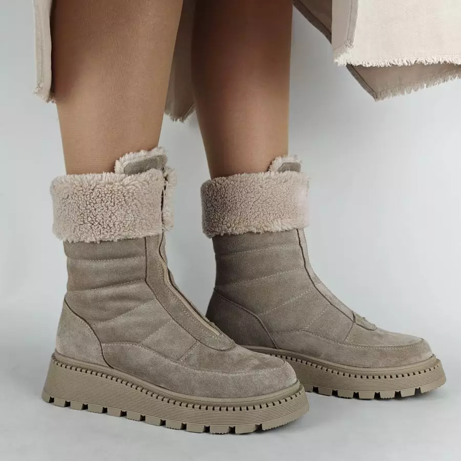 Ботинки женские MYZ МАЙЗ кожаные молодежные бежевые нюд latte латте натуральная кожа и замша мех зимние 36 37 38 39 40 41 черевики жіночі натуральна замша лате шкіра бежева нюдова зимові хутро