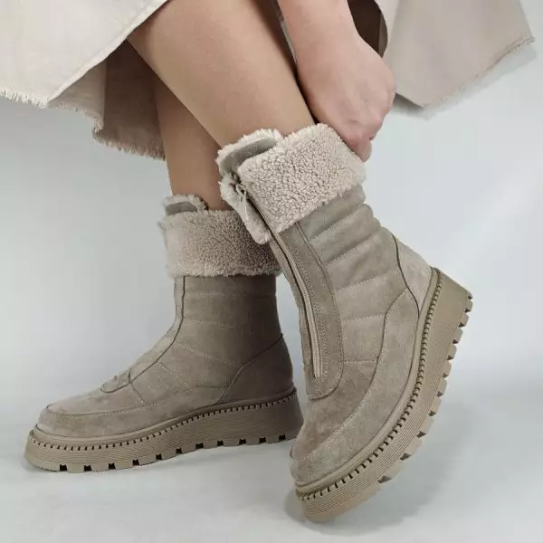 Ботинки женские MYZ МАЙЗ кожаные молодежные бежевые нюд latte латте натуральная кожа и замша мех зимние 36 37 38 39 40 41 черевики жіночі натуральна замша лате шкіра бежева нюдова зимові хутро