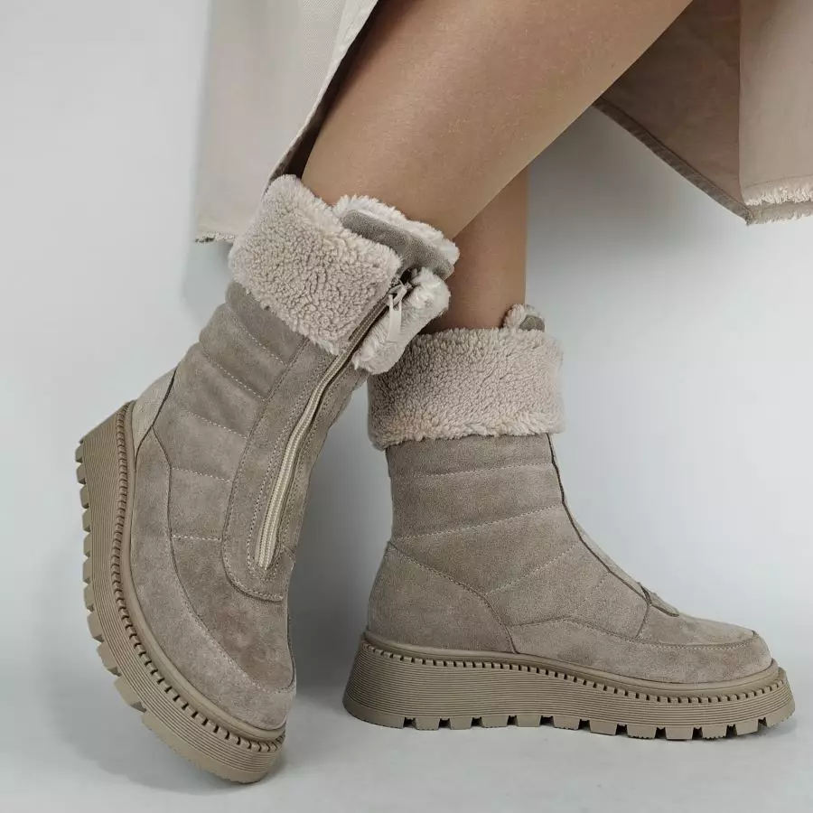 Ботинки женские MYZ МАЙЗ кожаные молодежные бежевые нюд latte латте натуральная кожа и замша мех зимние 36 37 38 39 40 41 черевики жіночі натуральна замша лате шкіра бежева нюдова зимові хутро