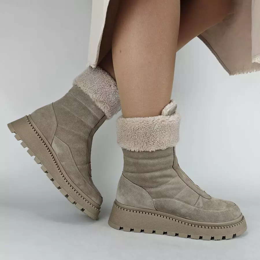 Ботинки женские MYZ МАЙЗ кожаные молодежные бежевые нюд latte латте натуральная кожа и замша мех зимние 36 37 38 39 40 41 черевики жіночі натуральна замша лате шкіра бежева нюдова зимові хутро