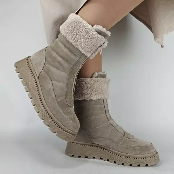 Ботинки женские MYZ МАЙЗ кожаные молодежные бежевые нюд latte латте натуральная кожа и замша мех зимние 36 37 38 39 40 41 черевики жіночі натуральна замша лате шкіра бежева нюдова зимові хутро