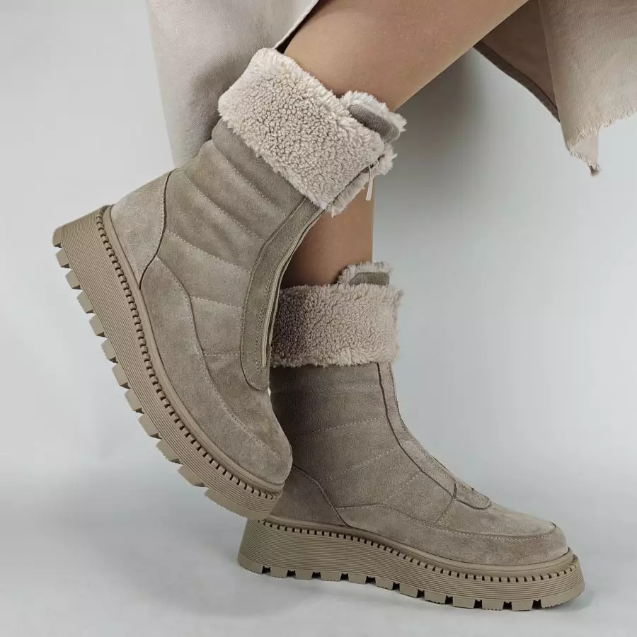 Ботинки женские MYZ МАЙЗ кожаные молодежные бежевые нюд latte латте натуральная кожа и замша мех зимние 36 37 38 39 40 41 черевики жіночі натуральна замша лате шкіра бежева нюдова зимові хутро