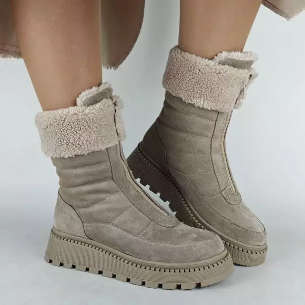 Ботинки женские MYZ МАЙЗ кожаные молодежные бежевые нюд latte латте натуральная кожа и замша мех зимние 36 37 38 39 40 41 черевики жіночі натуральна замша лате шкіра бежева нюдова зимові хутро