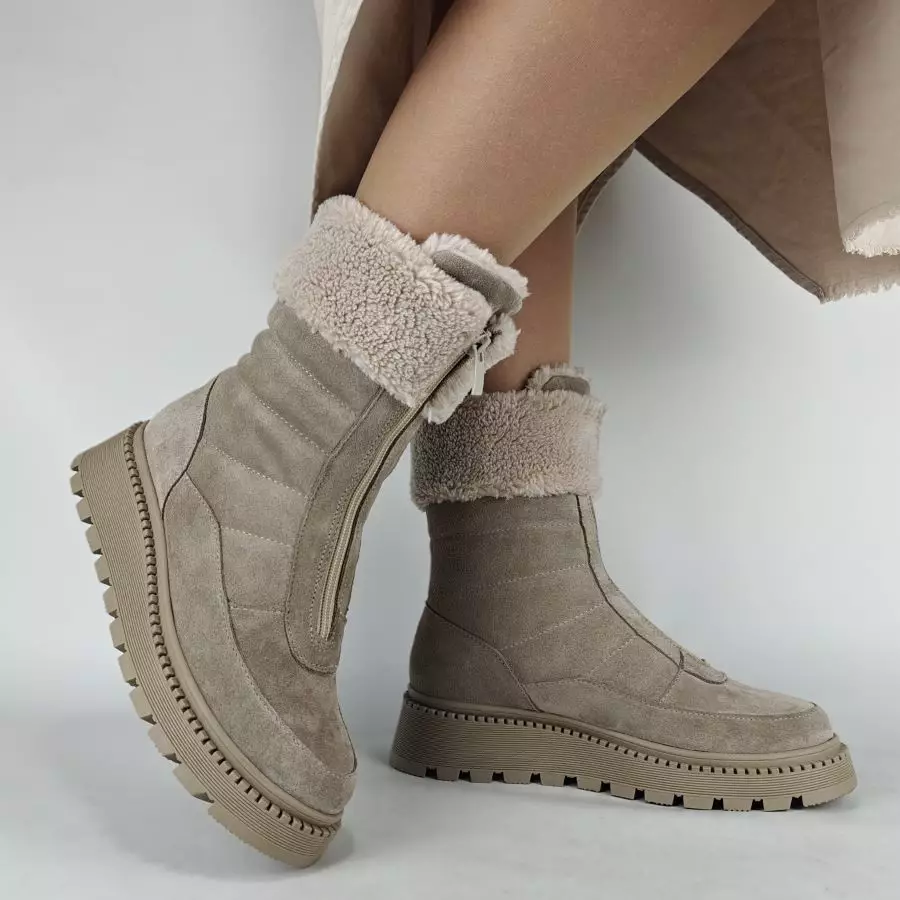 Ботинки женские MYZ МАЙЗ кожаные молодежные бежевые нюд latte латте натуральная кожа и замша мех зимние 36 37 38 39 40 41 черевики жіночі натуральна замша лате шкіра бежева нюдова зимові хутро
