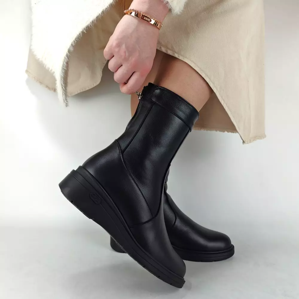 Сапоги полусапожки женские MYZ МАЙЗ кожаные молодежные натуральная кожа и замша черная мех зимние 36 37 38 39 40 41 чоботи напівчоботи жіночі натуральна замша шкіра чорна зимові хутро