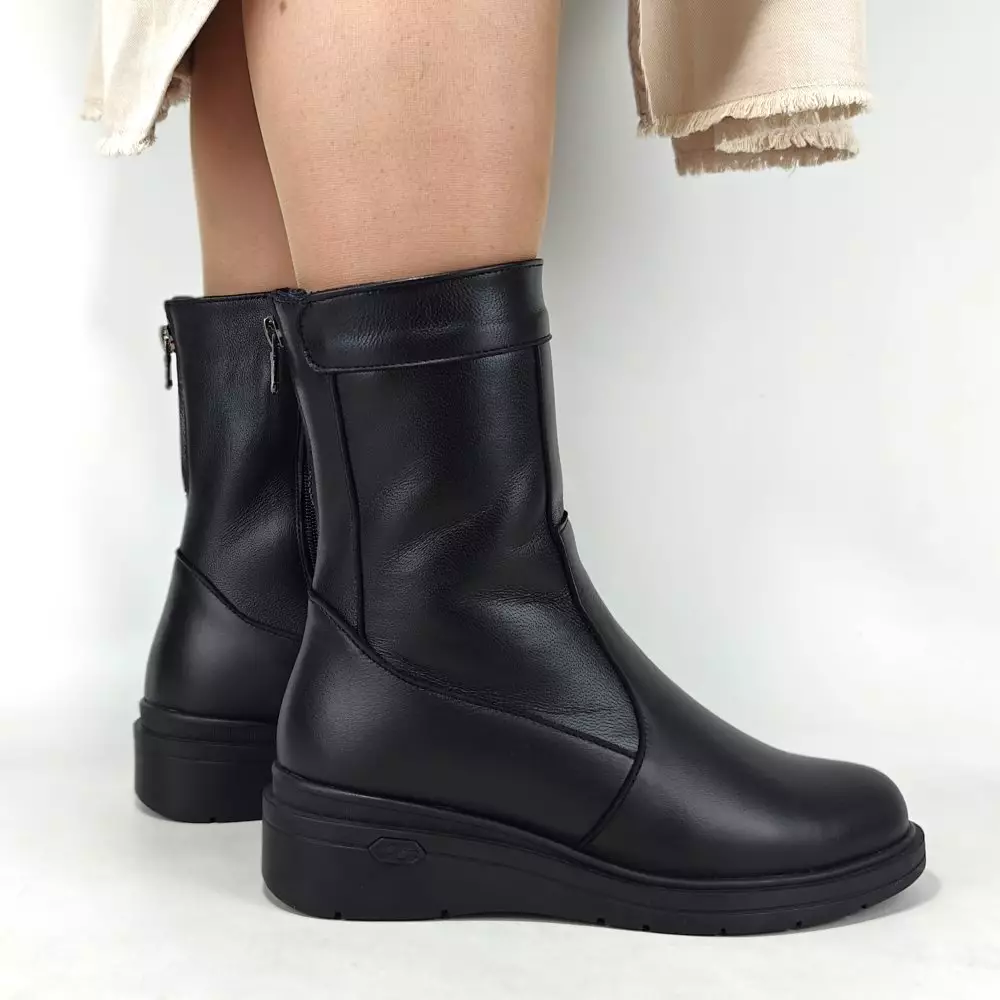 Сапоги полусапожки женские MYZ МАЙЗ кожаные молодежные натуральная кожа и замша черная мех зимние 36 37 38 39 40 41 чоботи напівчоботи жіночі натуральна замша шкіра чорна зимові хутро