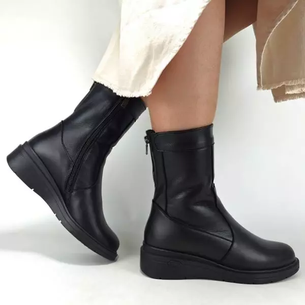 Сапоги полусапожки женские MYZ МАЙЗ кожаные молодежные натуральная кожа и замша черная мех зимние 36 37 38 39 40 41 чоботи напівчоботи жіночі натуральна замша шкіра чорна зимові хутро