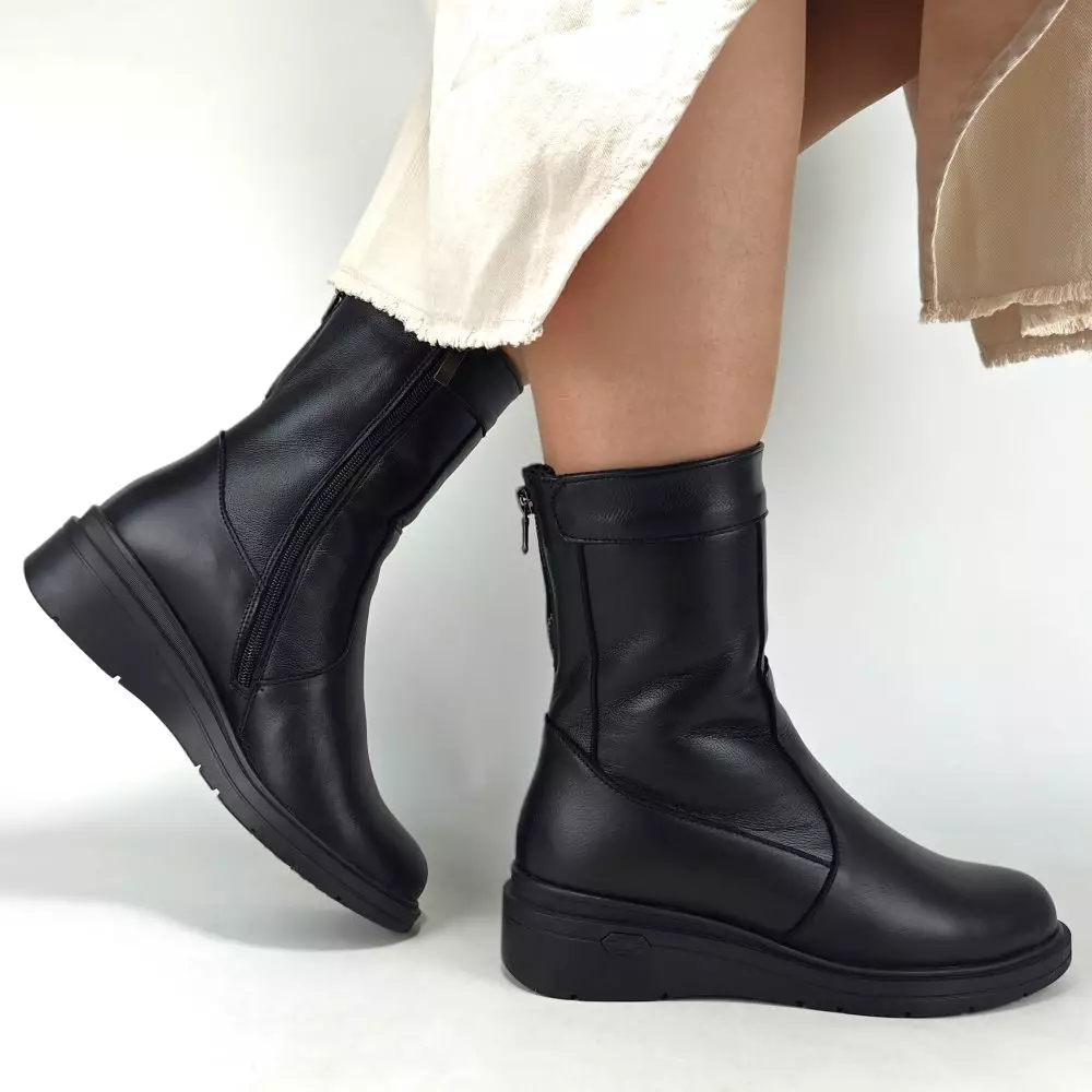 Сапоги полусапожки женские MYZ МАЙЗ кожаные молодежные натуральная кожа и замша черная мех зимние 36 37 38 39 40 41 чоботи напівчоботи жіночі натуральна замша шкіра чорна зимові хутро