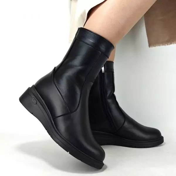 Сапоги полусапожки женские MYZ МАЙЗ кожаные молодежные натуральная кожа и замша черная мех зимние 36 37 38 39 40 41 чоботи напівчоботи жіночі натуральна замша шкіра чорна зимові хутро