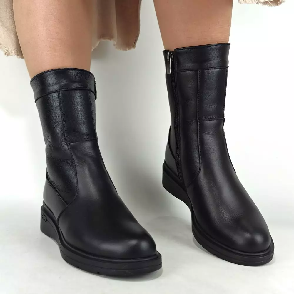 Сапоги полусапожки женские MYZ МАЙЗ кожаные молодежные натуральная кожа и замша черная мех зимние 36 37 38 39 40 41 чоботи напівчоботи жіночі натуральна замша шкіра чорна зимові хутро