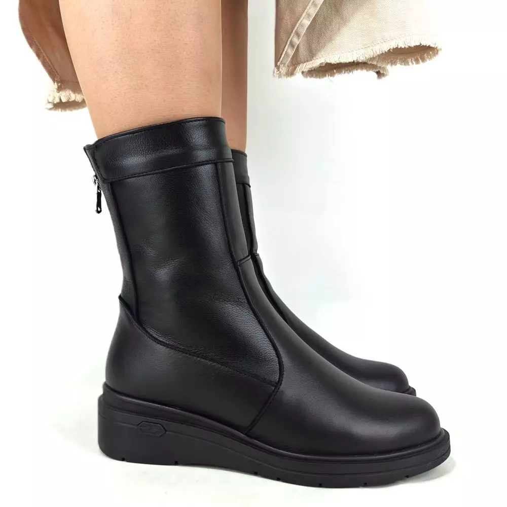 Сапоги полусапожки женские MYZ МАЙЗ кожаные молодежные натуральная кожа и замша черная мех зимние 36 37 38 39 40 41 чоботи напівчоботи жіночі натуральна замша шкіра чорна зимові хутро