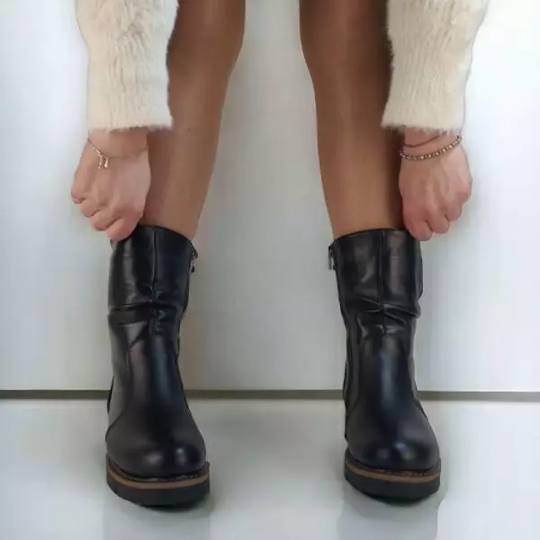 Ботинки женские MYZ кожаные молодежные натуральная кожа и замша черная мех зимние 36 37 38 39 40 41 черевики жіночі натуральна шкіра чорна зимові хутро