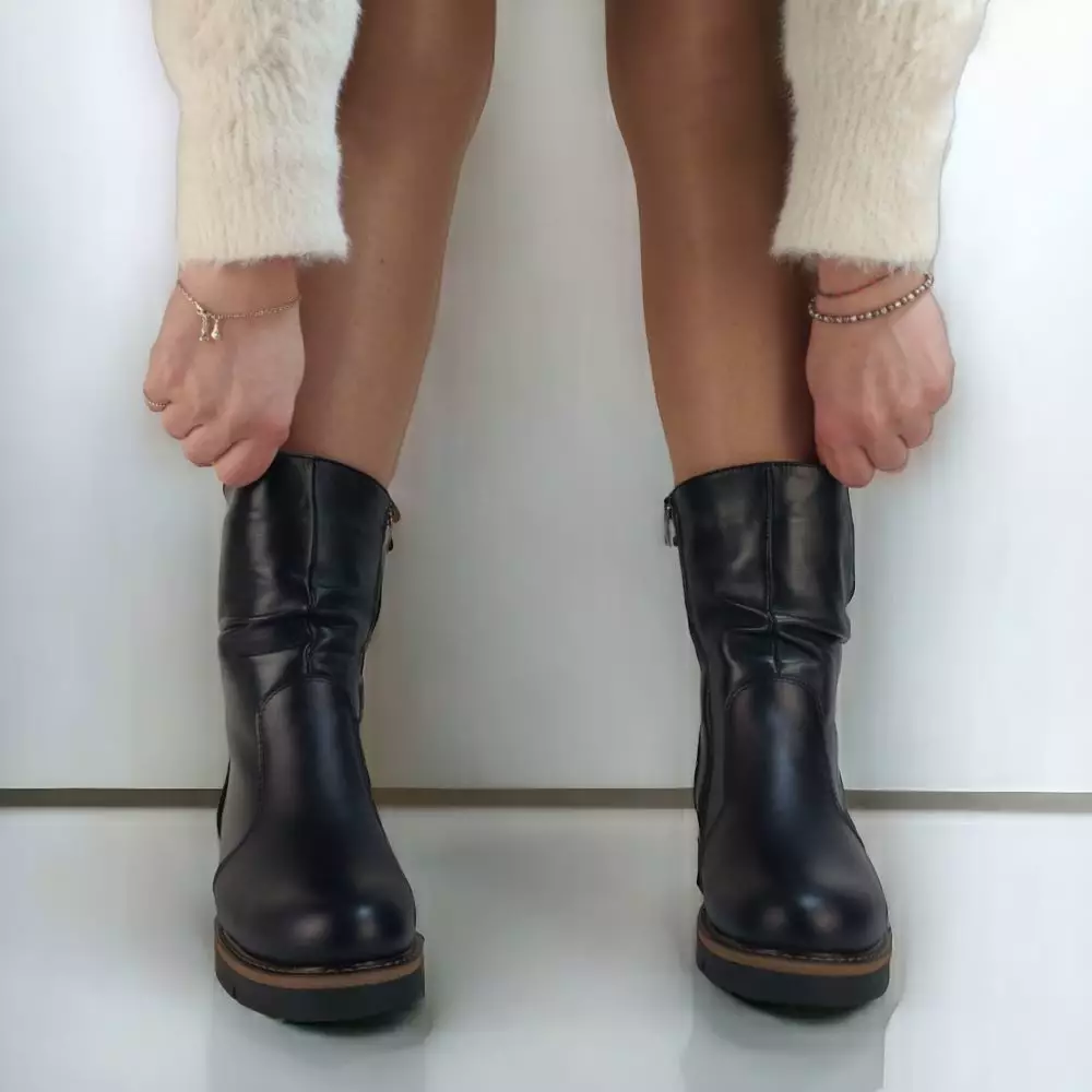 Ботинки женские MYZ кожаные молодежные натуральная кожа и замша черная мех зимние 36 37 38 39 40 41 черевики жіночі натуральна шкіра чорна зимові хутро
