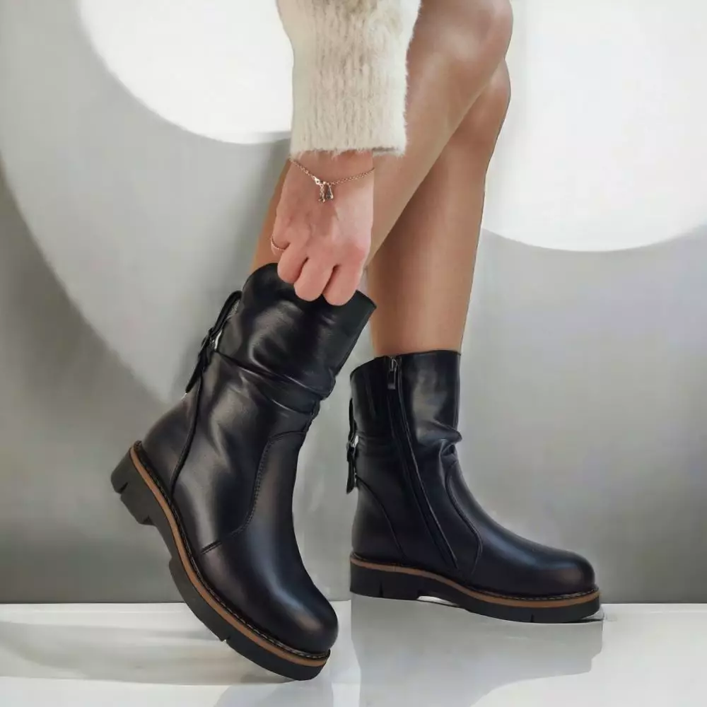 Ботинки женские MYZ кожаные молодежные натуральная кожа и замша черная мех зимние 36 37 38 39 40 41 черевики жіночі натуральна шкіра чорна зимові хутро