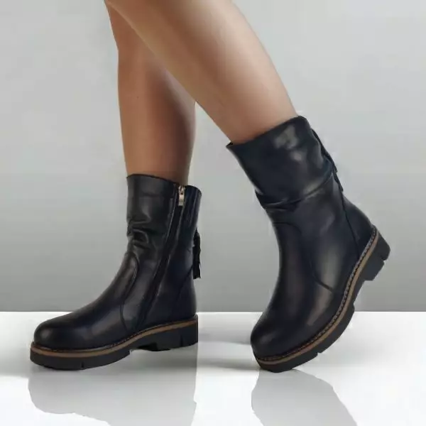 Ботинки женские MYZ кожаные молодежные натуральная кожа и замша черная мех зимние 36 37 38 39 40 41 черевики жіночі натуральна шкіра чорна зимові хутро