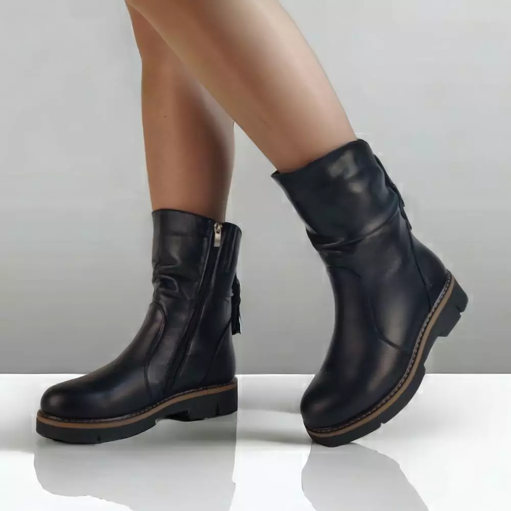 Ботинки женские MYZ кожаные молодежные натуральная кожа и замша черная мех зимние 36 37 38 39 40 41 черевики жіночі натуральна шкіра чорна зимові хутро