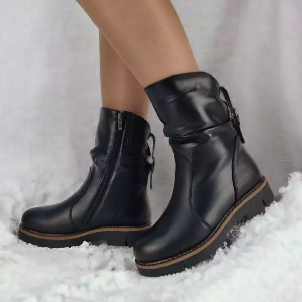 Ботинки женские MYZ кожаные молодежные натуральная кожа и замша черная мех зимние 36 37 38 39 40 41 черевики жіночі натуральна шкіра чорна зимові хутро