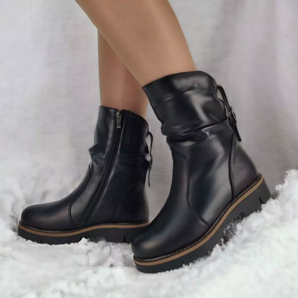 Ботинки женские MYZ кожаные молодежные натуральная кожа и замша черная мех зимние 36 37 38 39 40 41 черевики жіночі натуральна шкіра чорна зимові хутро