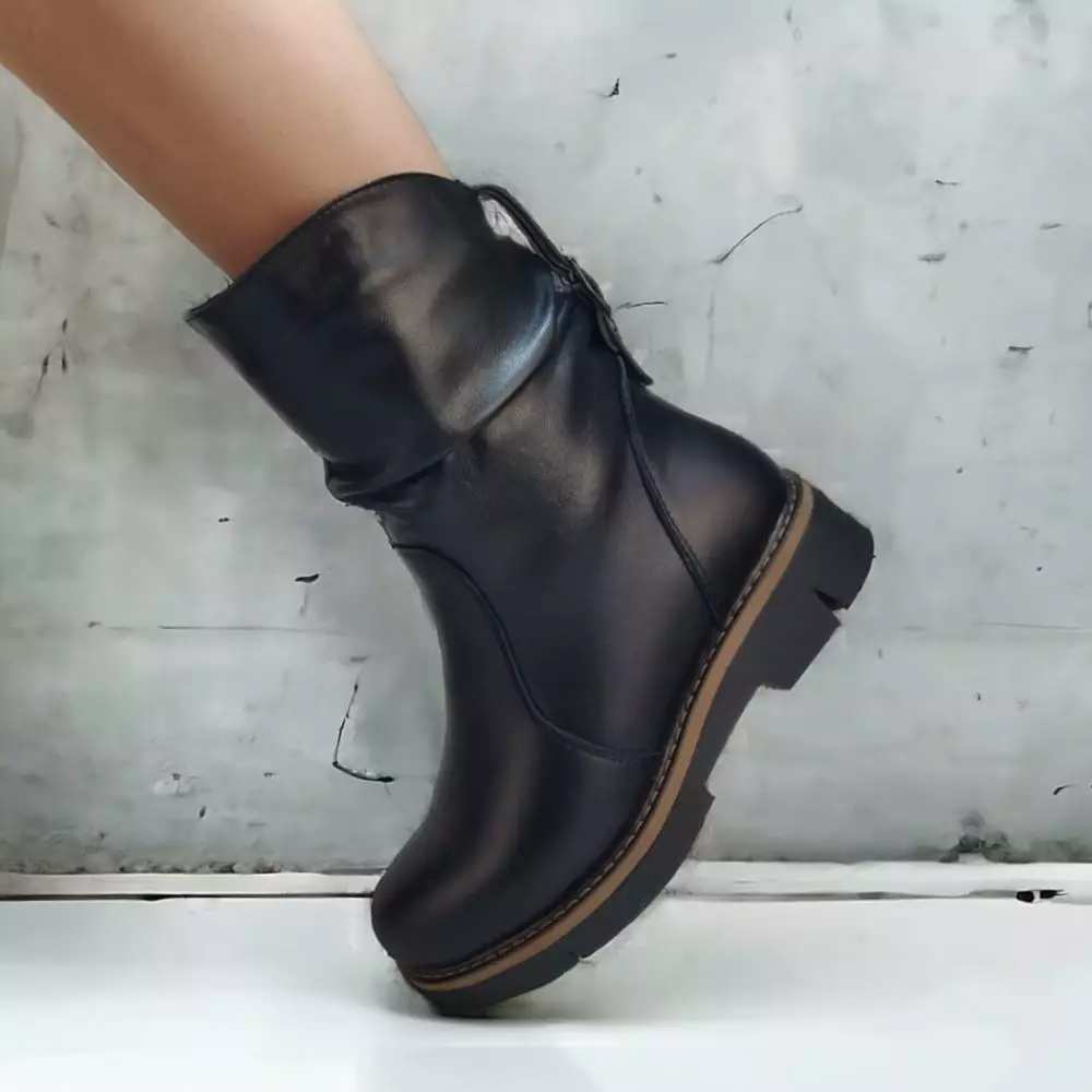 Ботинки женские MYZ кожаные молодежные натуральная кожа и замша черная мех зимние 36 37 38 39 40 41 черевики жіночі натуральна шкіра чорна зимові хутро