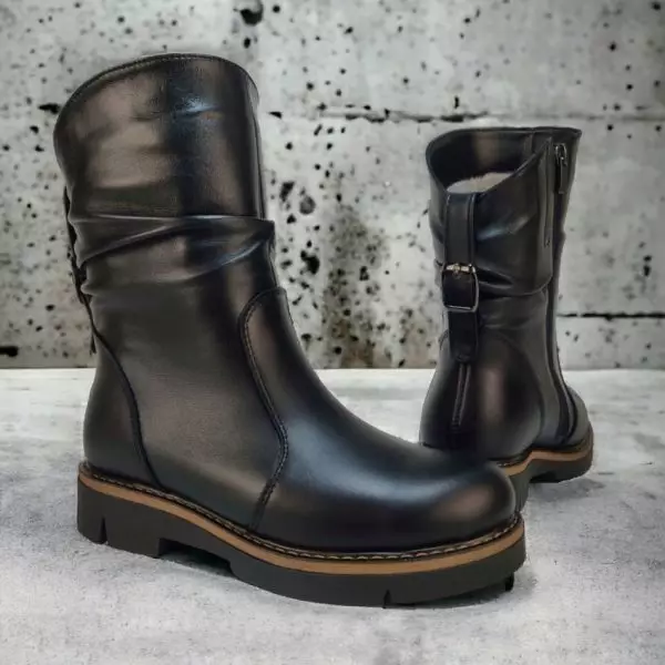 Ботинки женские MYZ кожаные молодежные натуральная кожа и замша черная мех зимние 36 37 38 39 40 41 черевики жіночі натуральна шкіра чорна зимові хутро