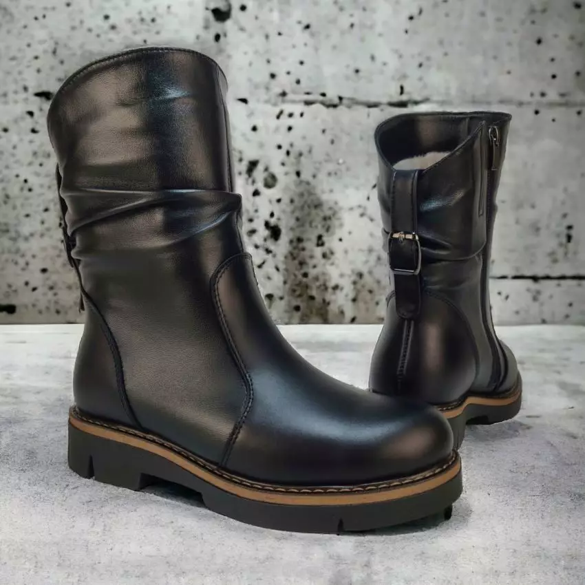 Ботинки женские MYZ кожаные молодежные натуральная кожа и замша черная мех зимние 36 37 38 39 40 41 черевики жіночі натуральна шкіра чорна зимові хутро