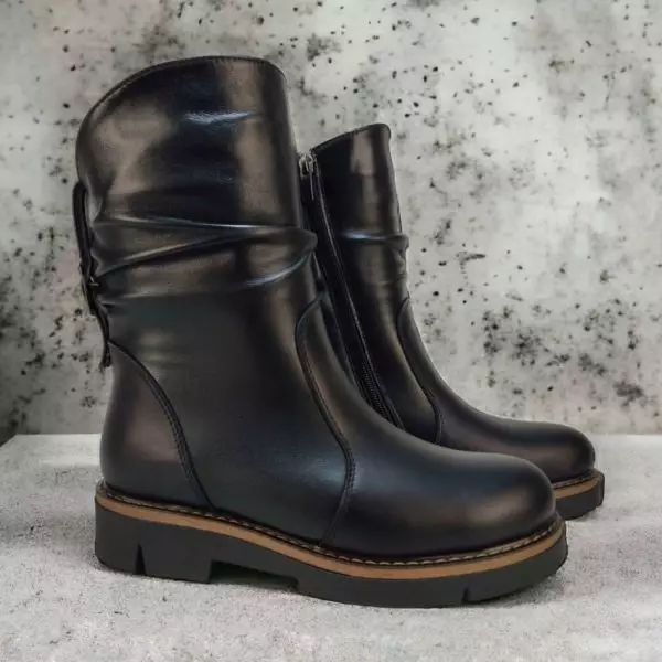 Ботинки женские MYZ кожаные молодежные натуральная кожа и замша черная мех зимние 36 37 38 39 40 41 черевики жіночі натуральна шкіра чорна зимові хутро