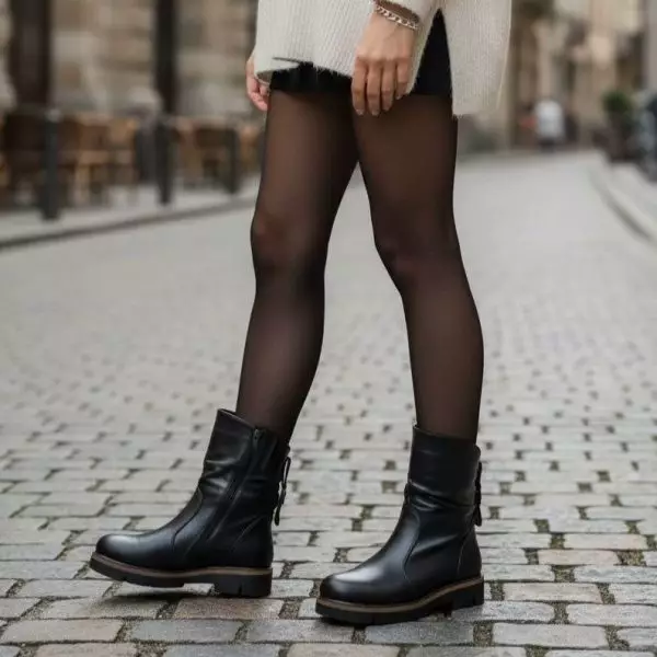 Alternative view of Женские ботинки зимние MYZ 911 BLACK из натуральной черной кожи на платформе