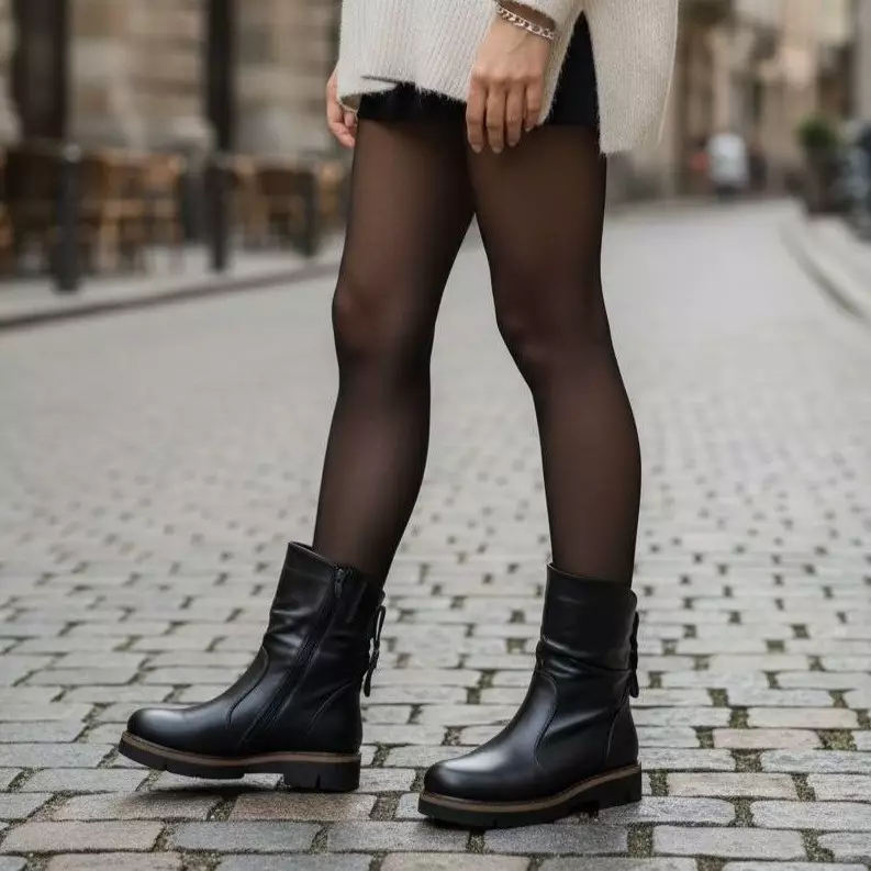 Жіночі зимові напівчоботи MYZ 911 BLACK черевики з натуральної чорної шкіри на платформі - Зображення 2