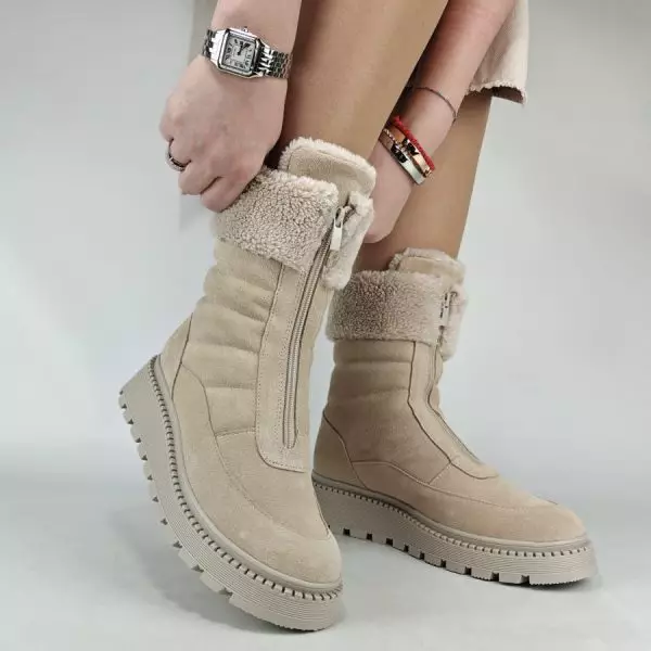 Ботинки женские MYZ МАЙЗ кожаные молодежные бежевые нюд latte латте натуральная кожа и замша мех зимние 36 37 38 39 40 41 черевики жіночі натуральна замша лате шкіра бежева нюдова зимові хутро