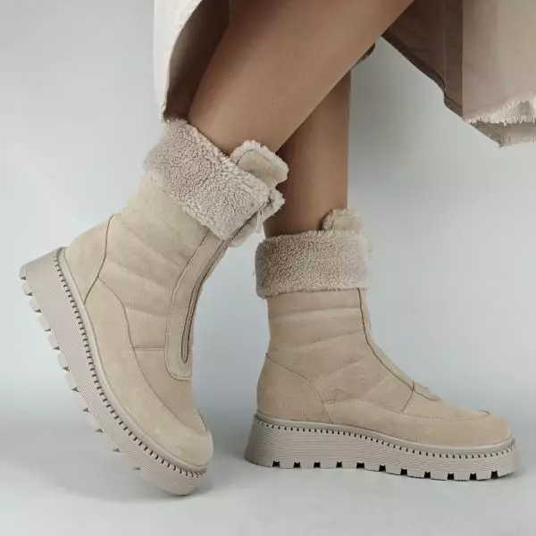Ботинки женские MYZ МАЙЗ кожаные молодежные бежевые нюд latte латте натуральная кожа и замша мех зимние 36 37 38 39 40 41 черевики жіночі натуральна замша лате шкіра бежева нюдова зимові хутро